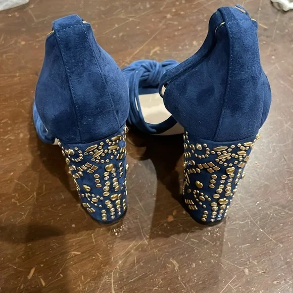 ELIE SAAB Women's Slingback Block Heel Sandal Size EU 38 In Blue - Picture 4 of 9